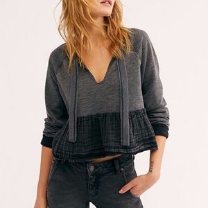 Free People Gray Crop Tie Peplum Sweater